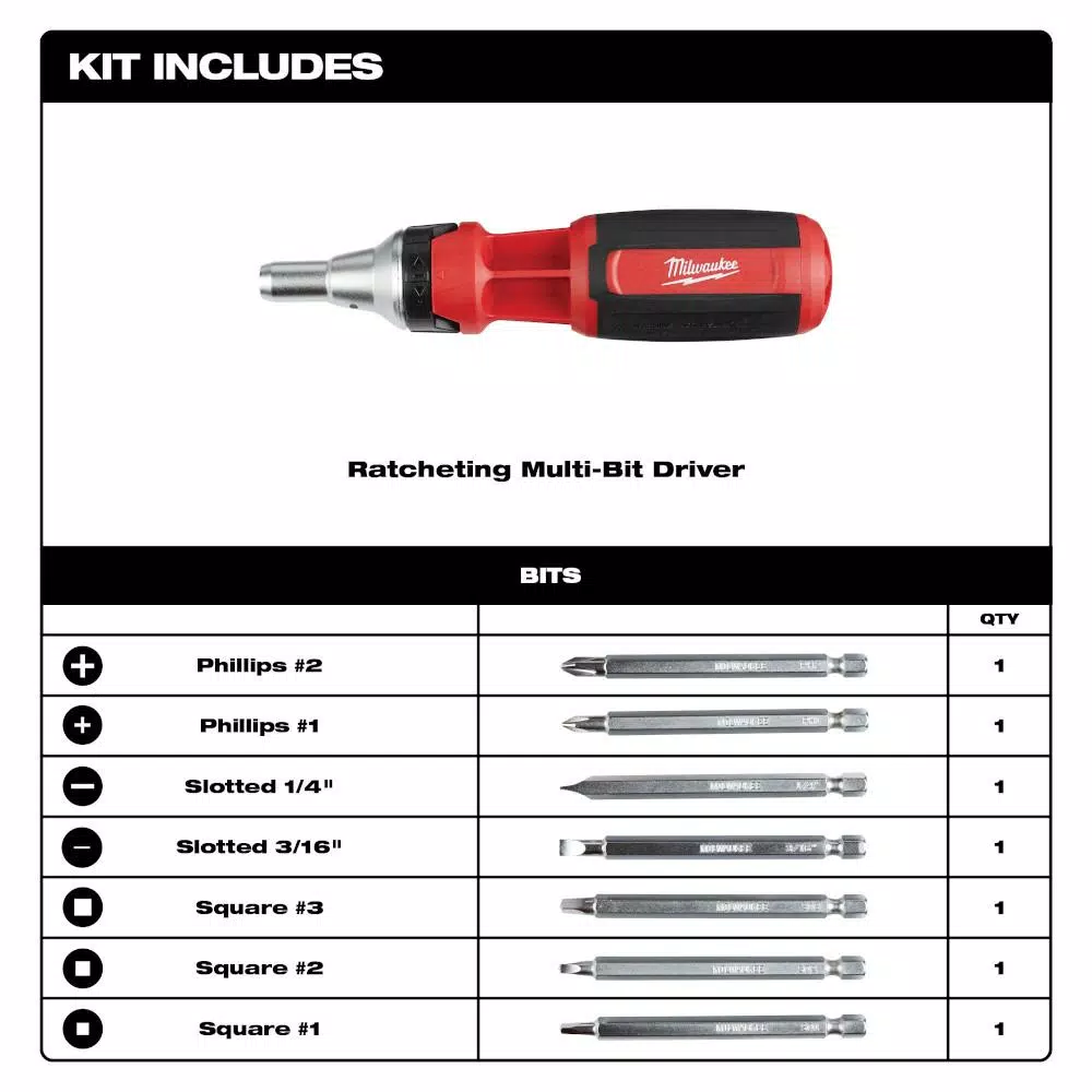Milwaukee 9-in-1 Square Drive Ratcheting Multi-Bit Screwdriver with 8-in-1 Compact Multi-Bit Screwdriver