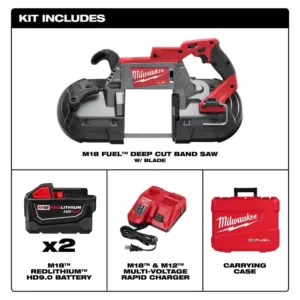 Milwaukee M18 FUEL 18-Volt Lithium-Ion Brushless Cordless Deep Cut Band Saw Kit W/(2) 9.0Ah Batteries, Rapid Charger & Hard Case