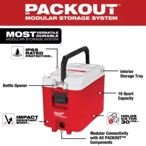 Milwaukee M18 Lithium-Ion Cordless PACKOUT Radio/Speaker with Built-In Charger w/PACKOUT 22 in. Rolling Tool Box & 16 Qt. Cooler