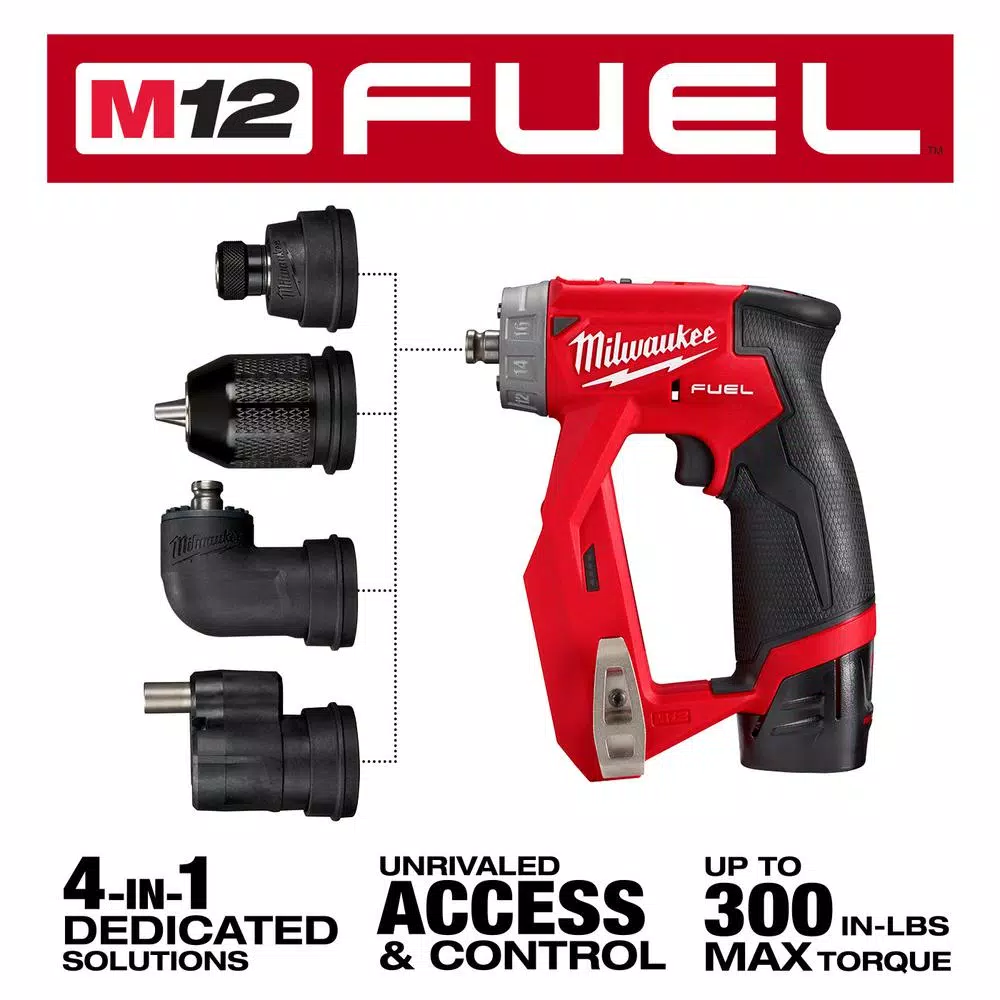 Milwaukee M12 FUEL 12-Volt Lithium-Ion Brushless Cordless 4-in-1 Installation 3/8 in. Drill Driver Kit with M12 Multi-Tool
