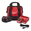 Milwaukee M18 18-Volt Lithium-Ion 5.0 Ah Battery and Charger Starter Kit with Tool Bag