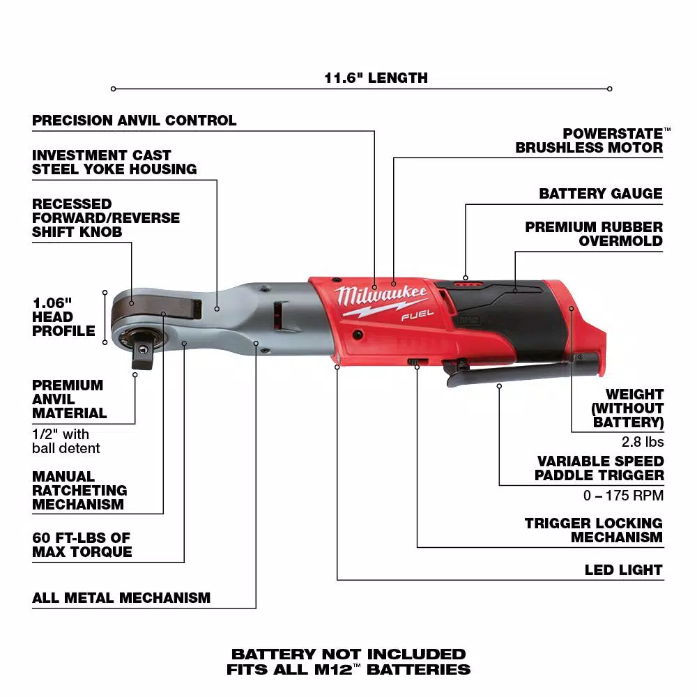 Milwaukee M12 FUEL 12-Volt Lithium-Ion Brushless Cordless Ratchet & Impact Combo Kit (3-Tool) with (2) 2.0Ah Battery & Charger