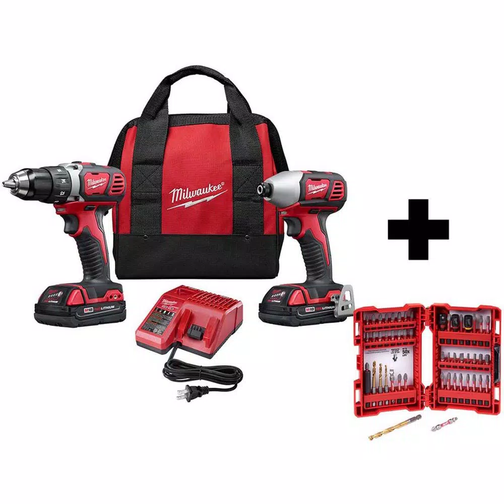 Milwaukee M18 18-Volt Lithium-Ion Cordless Drill Driver/Impact Driver Combo Kit (2-Tool) with 2 Batteries and 50p Driving Bit Set