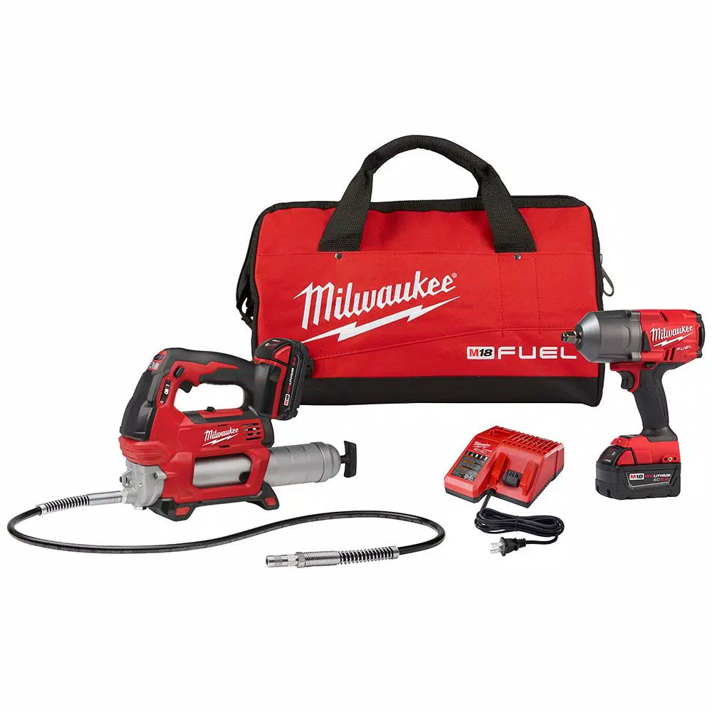 Milwaukee M18 FUEL 18-Volt Lithium-Ion Brushless Cordless 1/2 in. Impact Wrench with Friction Ring Kit with Free M18 Grease Gun