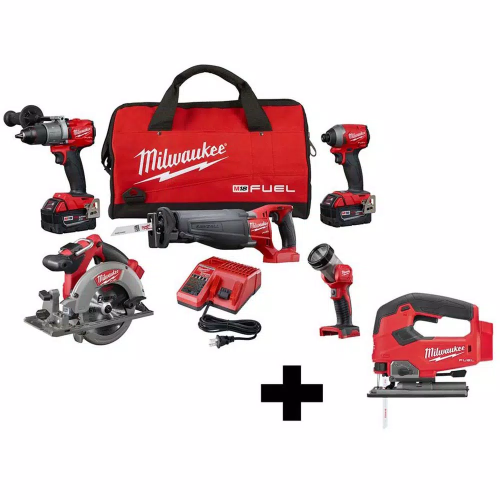 Milwaukee M18 FUEL 18-Volt Lithium-Ion Brushless Cordless Combo Kit (5-Tool) with M18 FUEL Cordless Jig Saw