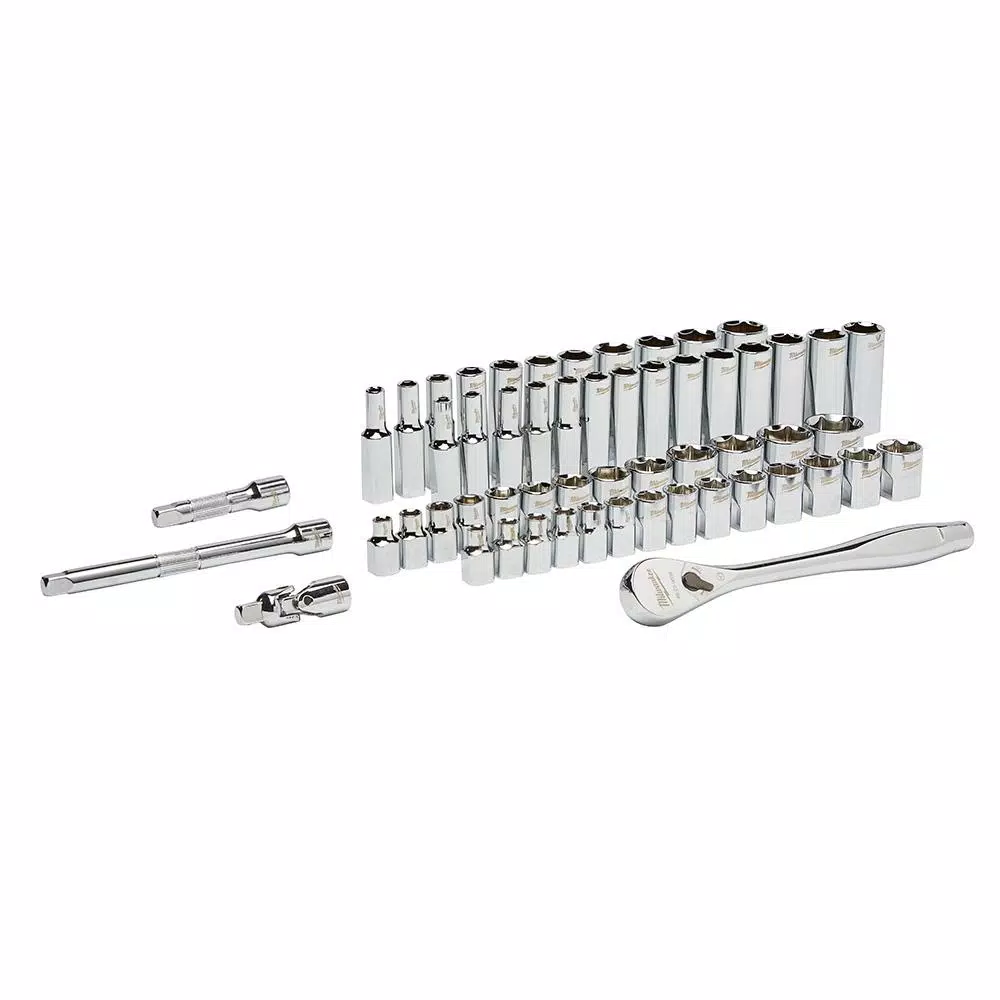 Milwaukee 3/8 in. Drive SAE/Metric Ratchet and Socket Mechanics Tool Set (56-Piece)