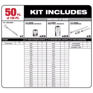 Milwaukee 3/8 in. and 1/4 in. Drive SAE/Metric Ratchet and Socket Mechanics Tool Set (130-Piece) with PACKOUT Set (3-Piece)