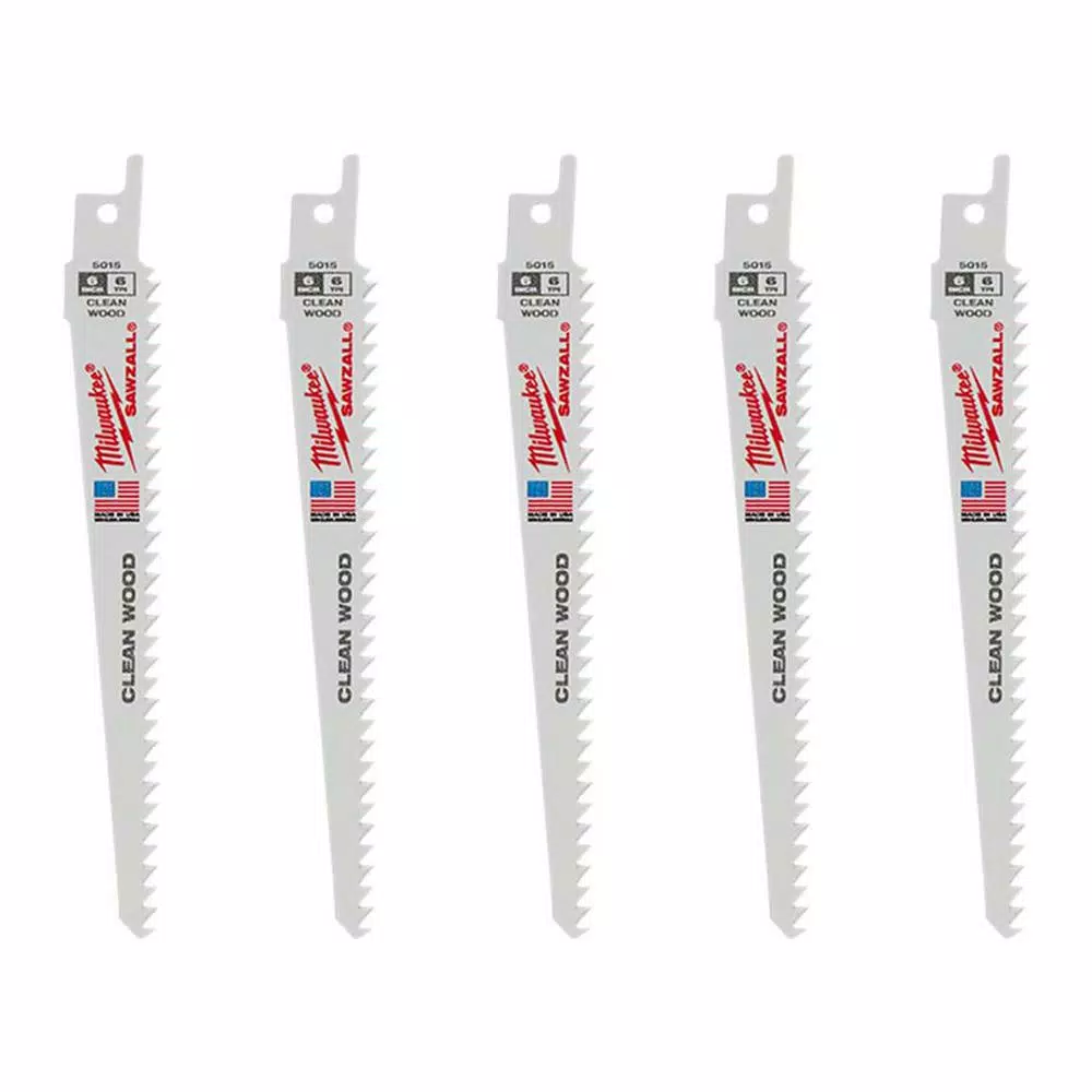 Milwaukee 6 in. 6 Teeth per in. Clean Wood Cutting SAWZALL Reciprocating Saw Blades (5 Pack)