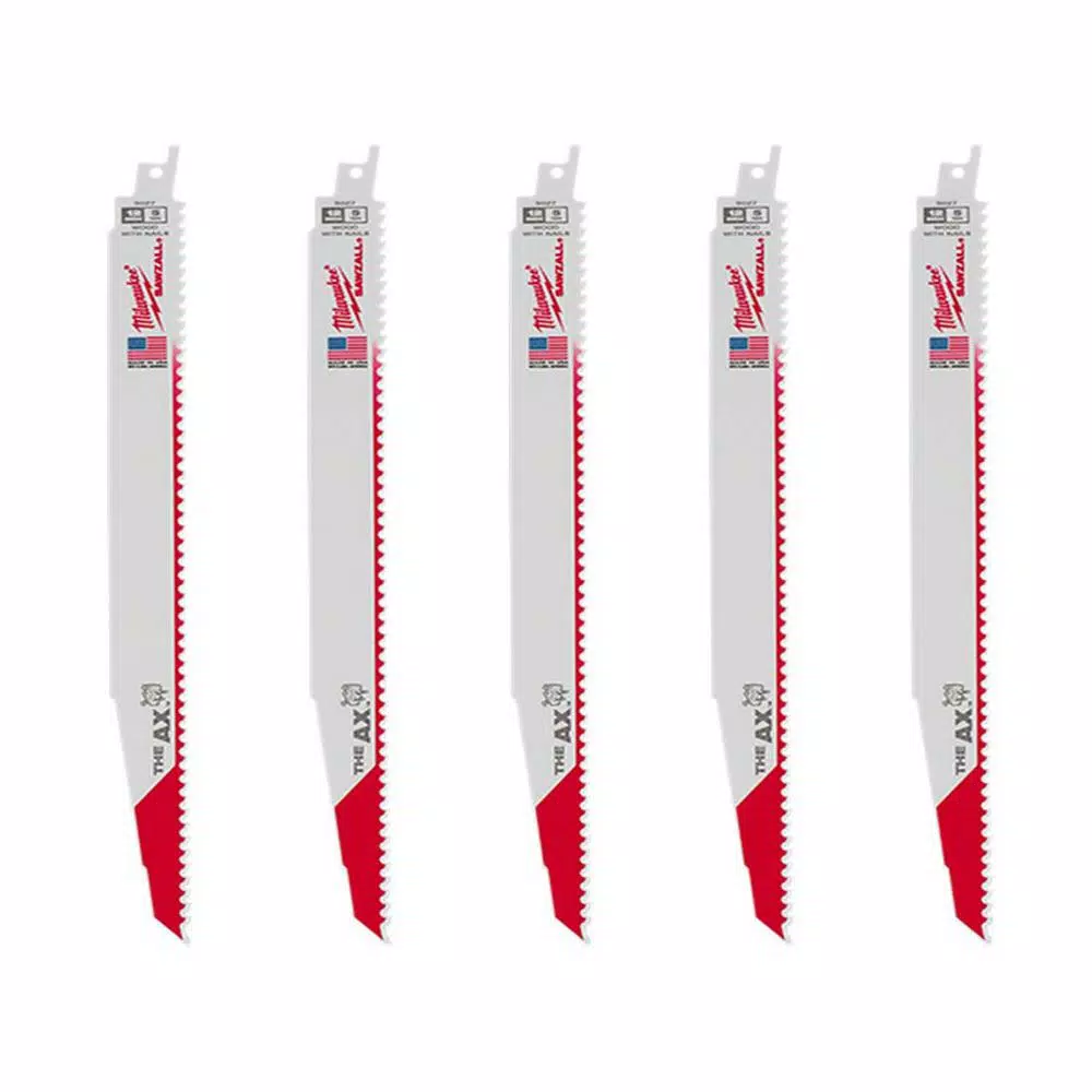 Milwaukee 12 in. 5 TPI AX Nail Embedded Wood Cutting SAWZALL Reciprocating Saw Blades (5-Pack)