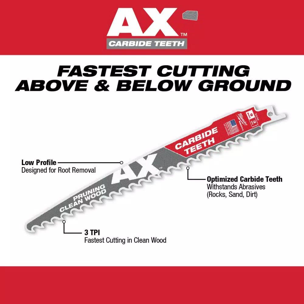 Milwaukee 9 in. 3 TPI Pruning Carbide Teeth Wood Cutting SAWZALL Reciprocating Saw Blade