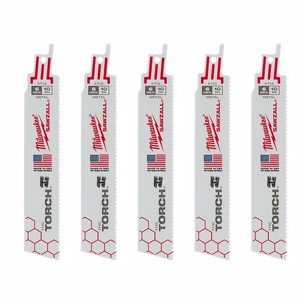 Milwaukee 6 in. 10 TPI Torch Thick Metal Cutting SAWZALL Reciprocating Saw Blades (5-Pack)