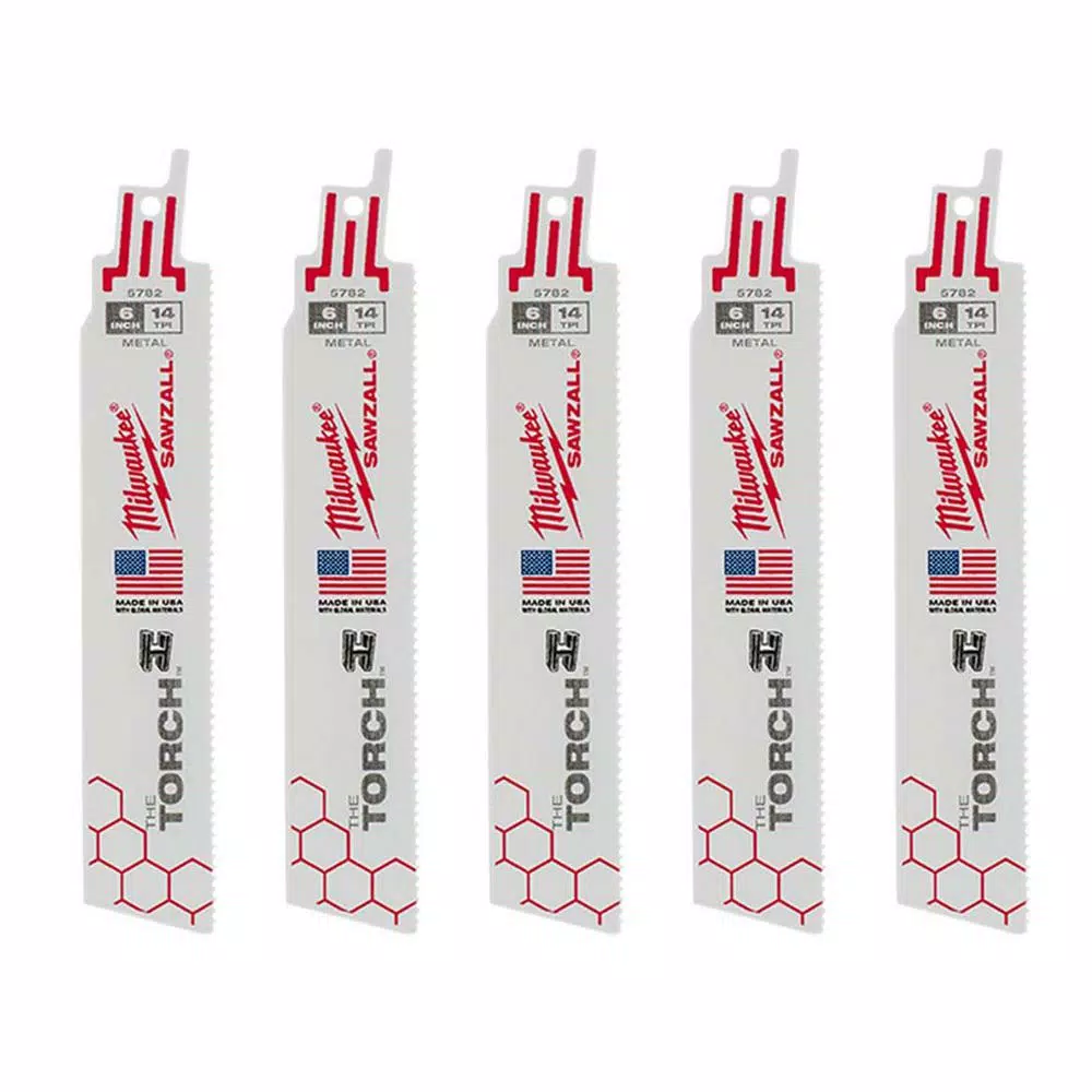 Milwaukee 6 in. 14 TPI Torch Medium Metal Cutting SAWZALL Reciprocating Saw Blades (5-Pack)