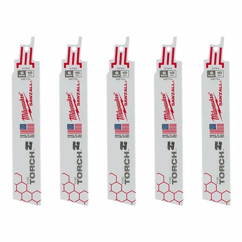 Milwaukee 6 in. 18 TPI Torch Medium Metal Cutting SAWZALL Reciprocating Saw Blades (5-Pack)
