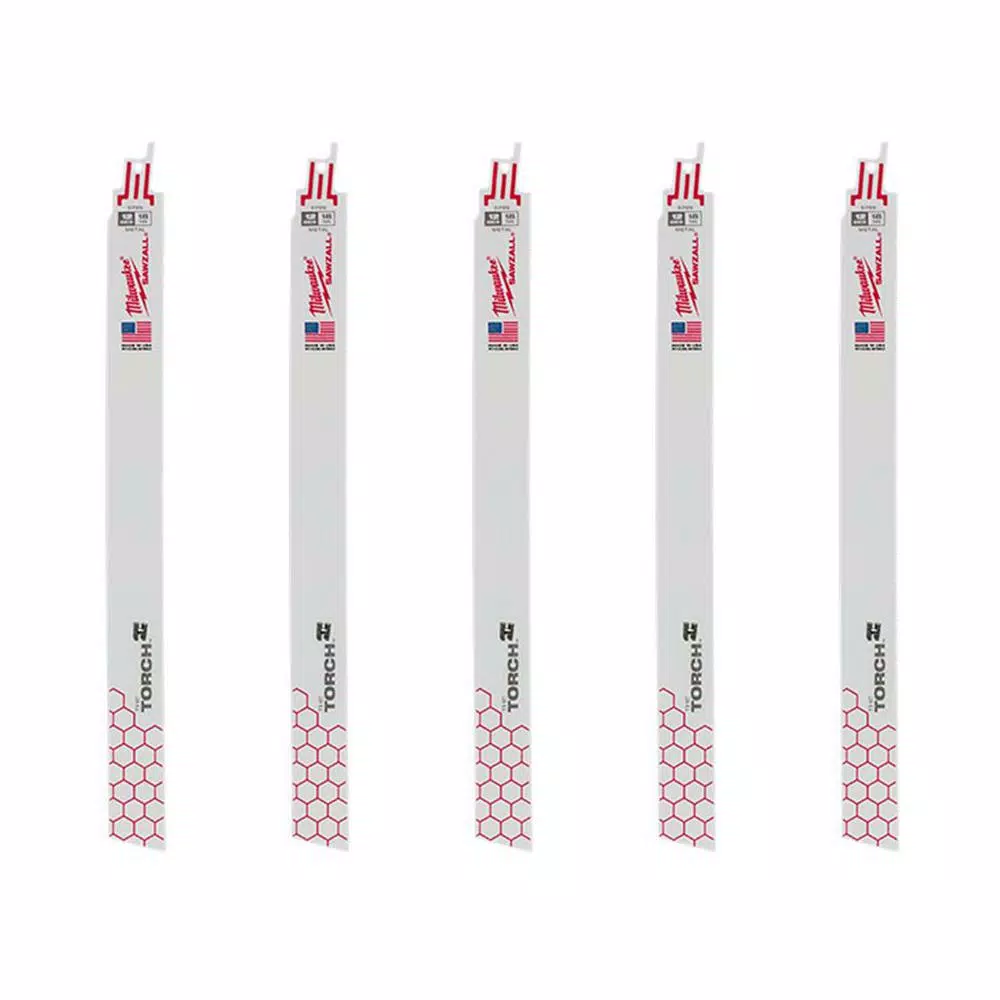 Milwaukee 12 in. 18 TPI Torch Medium Metal Cutting SAWZALL Reciprocating Saw Blades (5-Pack)