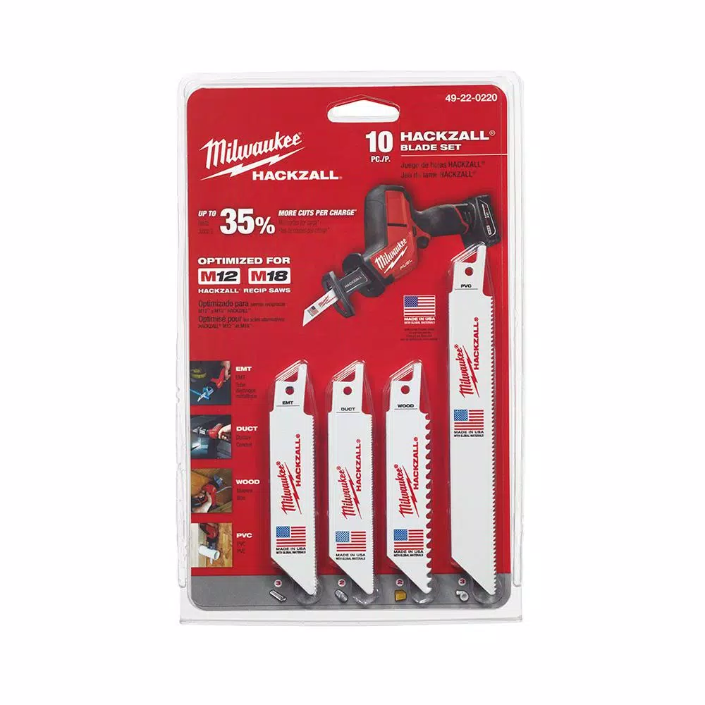 Milwaukee HACKZALL Wood and Metal Cutting Bi-Metal Reciprocating Blades Kit with Storage Pouch (10-Piece)