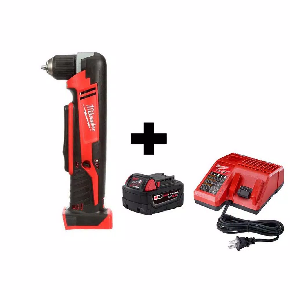 Milwaukee M18 18-Volt Lithium-Ion Cordless 3/8 in. Right-Angle Drill with M18 Starter Kit with One 5.0 Ah Battery and Charger