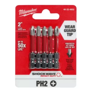 Milwaukee Shockwave #2 Philips 2 in. Impact Duty Steel Power Bit (5-Pack)