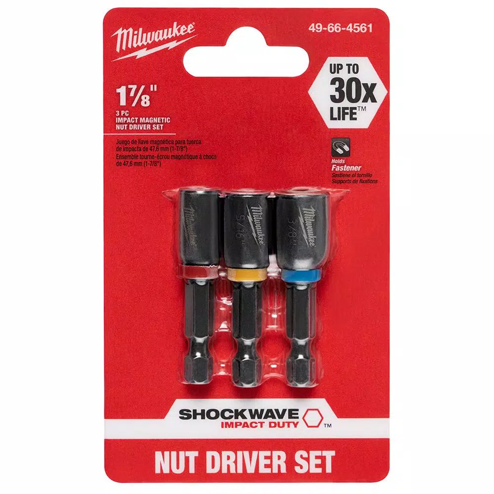 Milwaukee 1/4 in. 5/16 in. 3/8 in. x 1-7/8 in. Shockwave Impact Duty Magnetic Nut Driver Set (3-Piece)