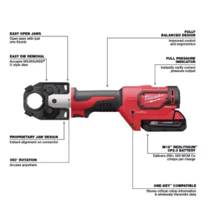 Milwaukee M18 18-Volt Lithium-Ion Cordless FORCE LOGIC 600 MCM Crimper Kit with #8 350 MCM Al Dies 350 MCM Al