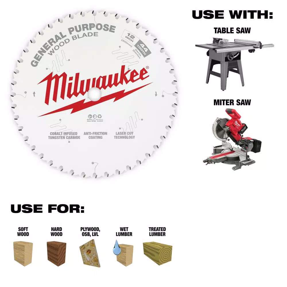 Milwaukee 12 in. x 44-Tooth General Purpose Circular Saw Blade
