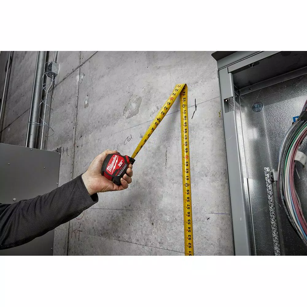 Milwaukee 25 ft. x 1.3 in. W Blade Magnetic Tape Measure with 14 ft. Standout and 4-1/2 in. Trim Square