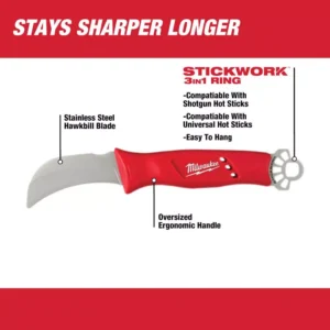 Milwaukee Lineman's Hawkbill Knife with STICKWORK 3-in-1 Ring