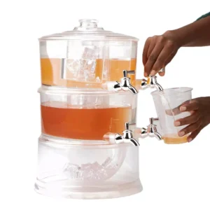 Mind Reader 2-Gal. Clear Beverage Dispenser 2-Tier Stackable and 4-Compartment Drink Holder with Lids