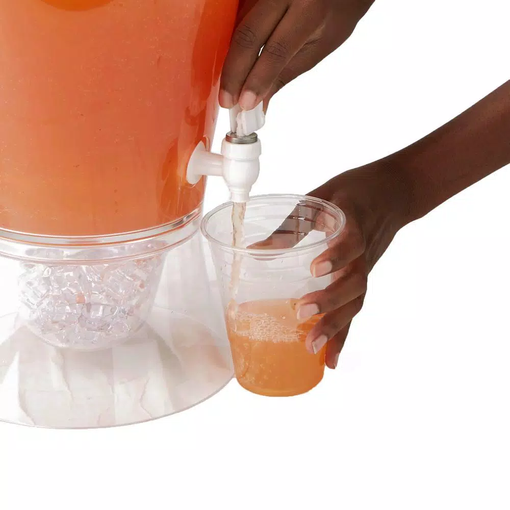 Mind Reader 24 oz. Clear Beverage Dispenser with Fruit Infuser and Ice Cone Drink Holder with Lid, Perfect for Parties