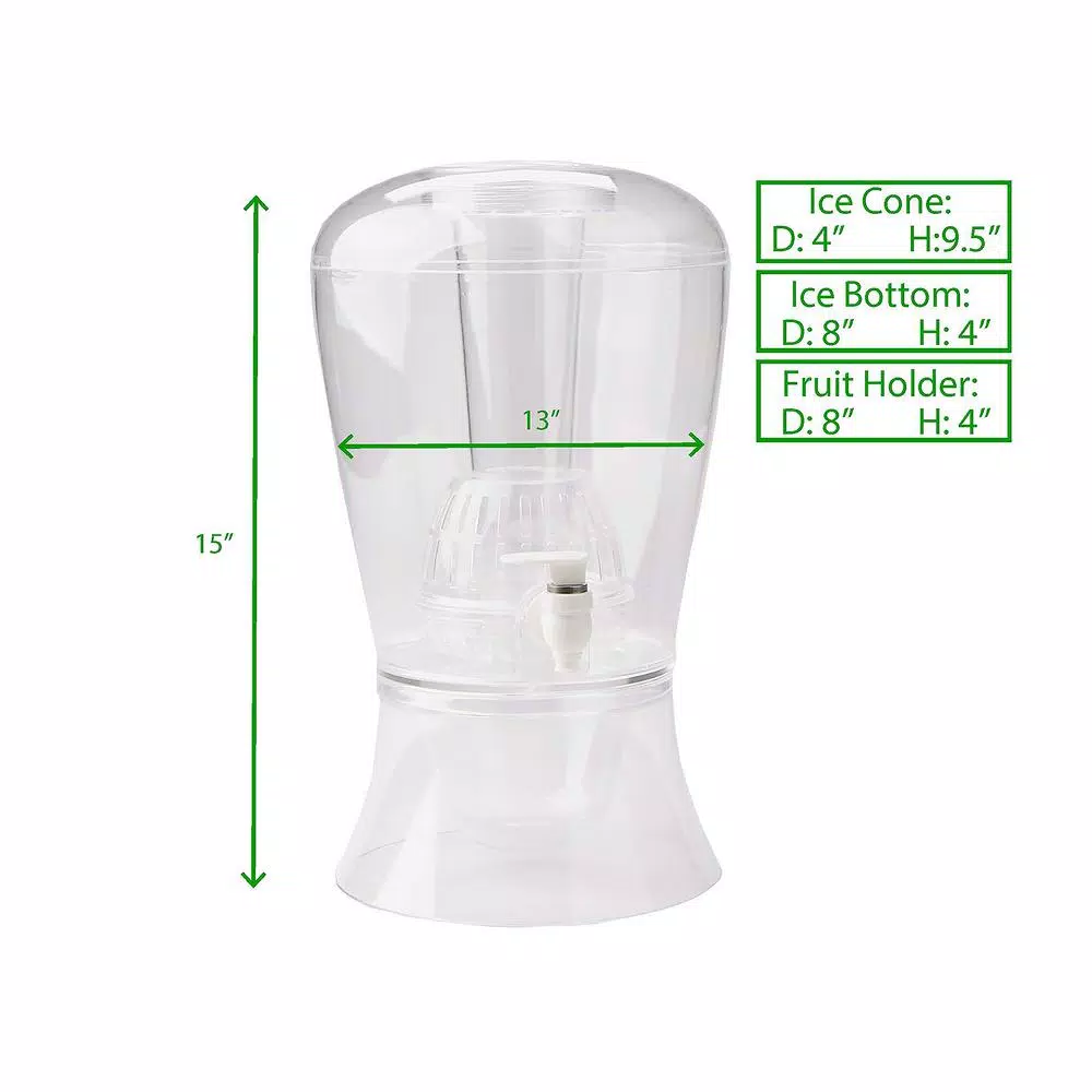 Mind Reader 24 oz. Clear Beverage Dispenser with Fruit Infuser and Ice Cone Drink Holder with Lid, Perfect for Parties