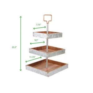 Mind Reader 3-Tier Silver Cake Stand for Party Pastry Display Cupcake Stand Holder with Handle