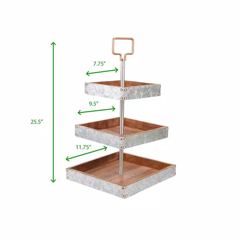 Mind Reader 3-Tier Silver Cake Stand for Party Pastry Display Cupcake Stand Holder with Handle