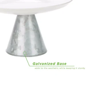 Mind Reader Silver Ceramic & Galvanized Cake Stand, Party Cake Display, Cupcake Stand Holder, Dessert Display Tray