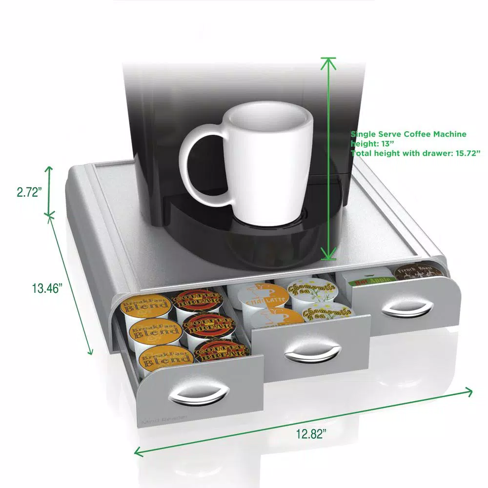 Mind Reader 36 Capacity K-Cup, Dolce Gusto, CBTL, Verismo, Single Serve Coffee Pod Holder Drawer, Silver