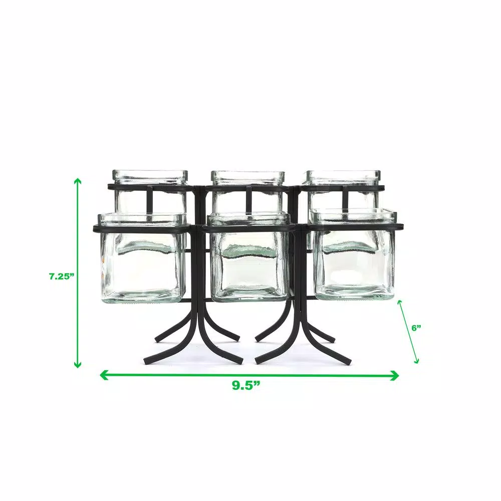Mind Reader 48 oz. 6-Compartment Black Metal Condiment Server Jar Stand, Garnish Station for Restaurant, Bars, Removable Jars