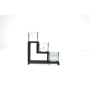 Mind Reader 24 oz. 3-Compartment Tiered Black Metal Condiment Server Jar Stand, Garnish Station for Restaurant, Bars, Removable Jars