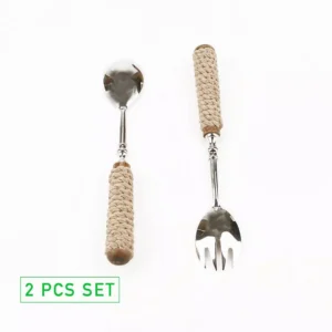 Mind Reader Silver Stainless Steel Rope Serving Salad Server Utensil Set Spoon and Fork Set (2-Piece)