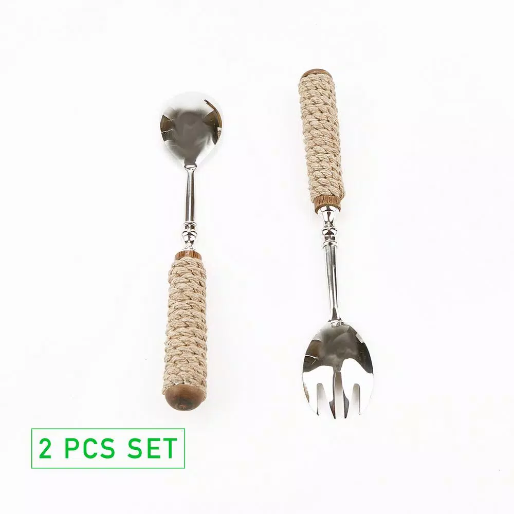 Mind Reader Silver Stainless Steel Rope Serving Salad Server Utensil Set Spoon and Fork Set (2-Piece)
