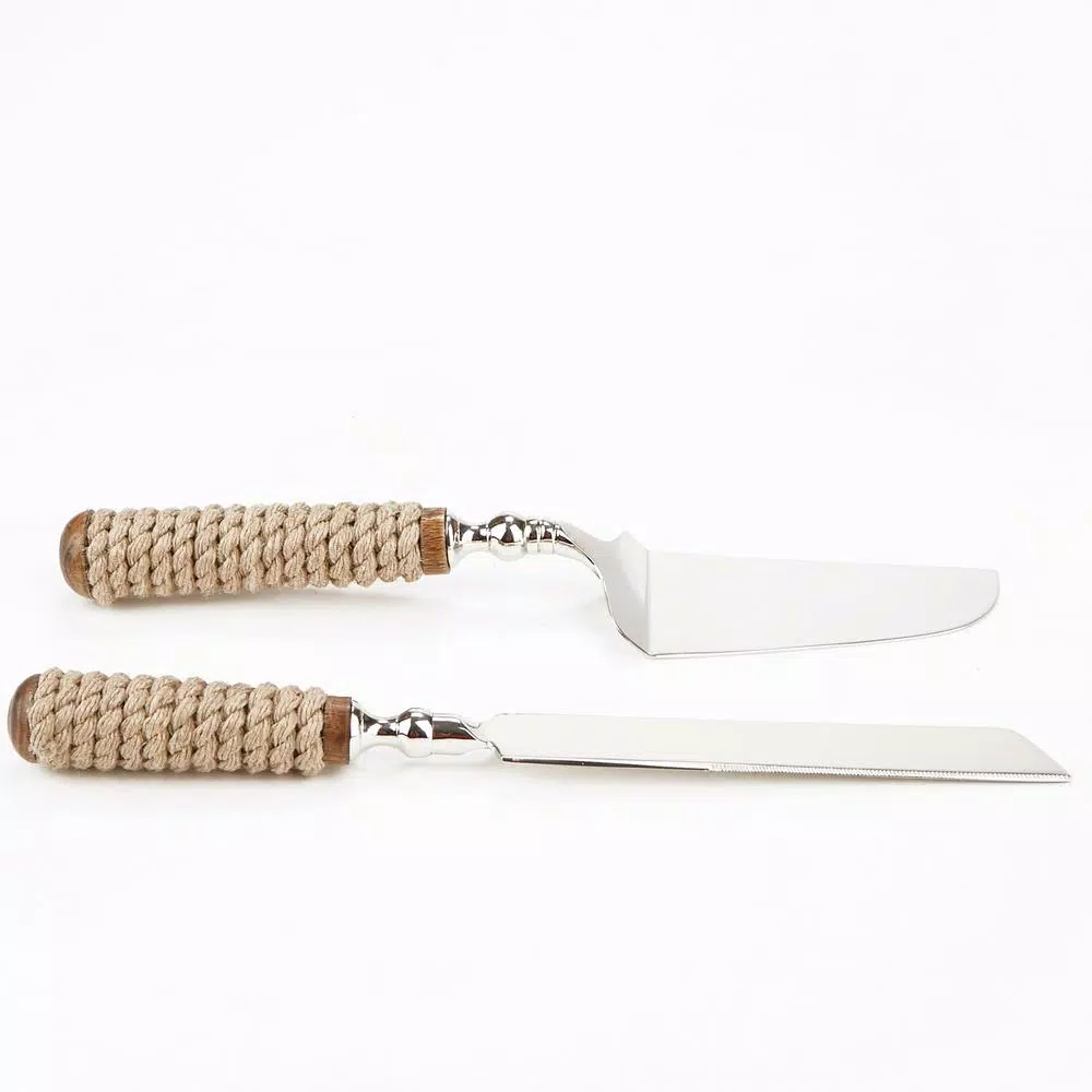 Mind Reader Roped Dessert Knifes 2-Piece Dessert Tool Set Stainless Steel Roped Handle Server