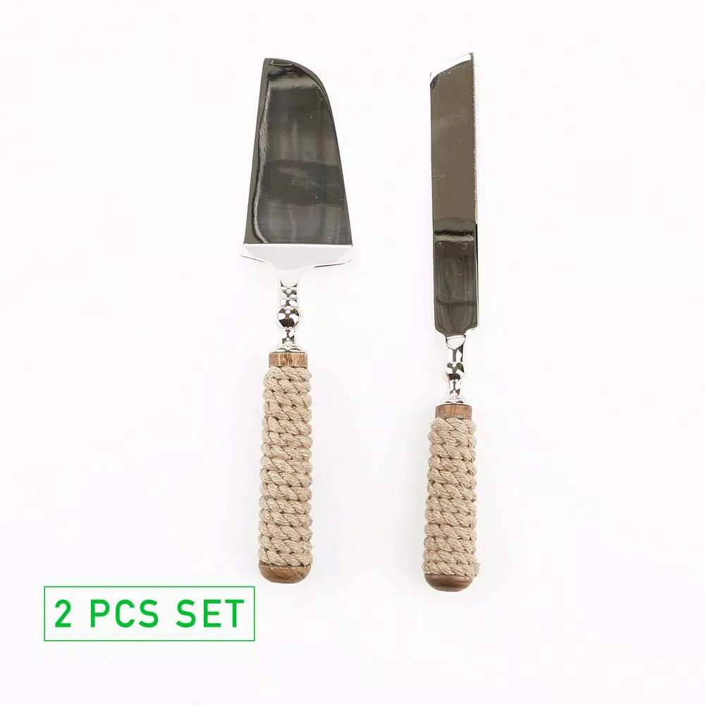 Mind Reader Roped Dessert Knifes 2-Piece Dessert Tool Set Stainless Steel Roped Handle Server