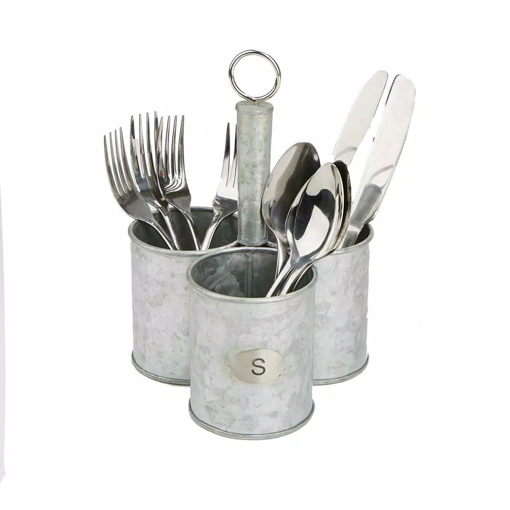 Mind Reader Silver Metal 3 Cup Utensils Caddy Cutlery Holder Flatware and Silverware Organizer
