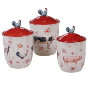 Certified International Farmhouse 3-Piece Country/Cottage Multi-Colored Ceramic 54, 72, 104 oz. Canister Set