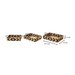 Home Decorators Collection Home Decorators Collection Black and Natural Water Hyacinth Decorative Rectangle Tray (Set of 3)