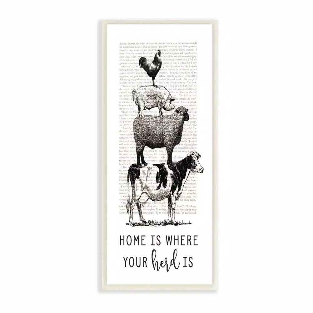 Stupell Industries 7 in. x 17 in. "Home Is Where Your Herd Is Book Animals" by Lettered and Lined Printed Wood Wall Art