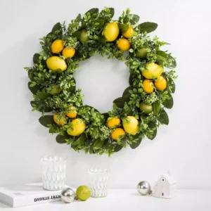 Glitzhome 22 in. D Artificial Greenery Lemon Wreath