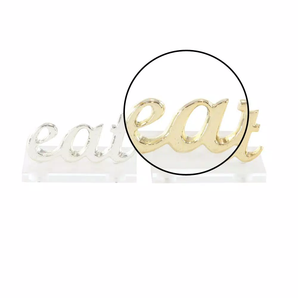 LITTON LANE 4 in. x 2 in. Modern "Eat" Gold and Silver Aluminum Cutouts (Set of 2)