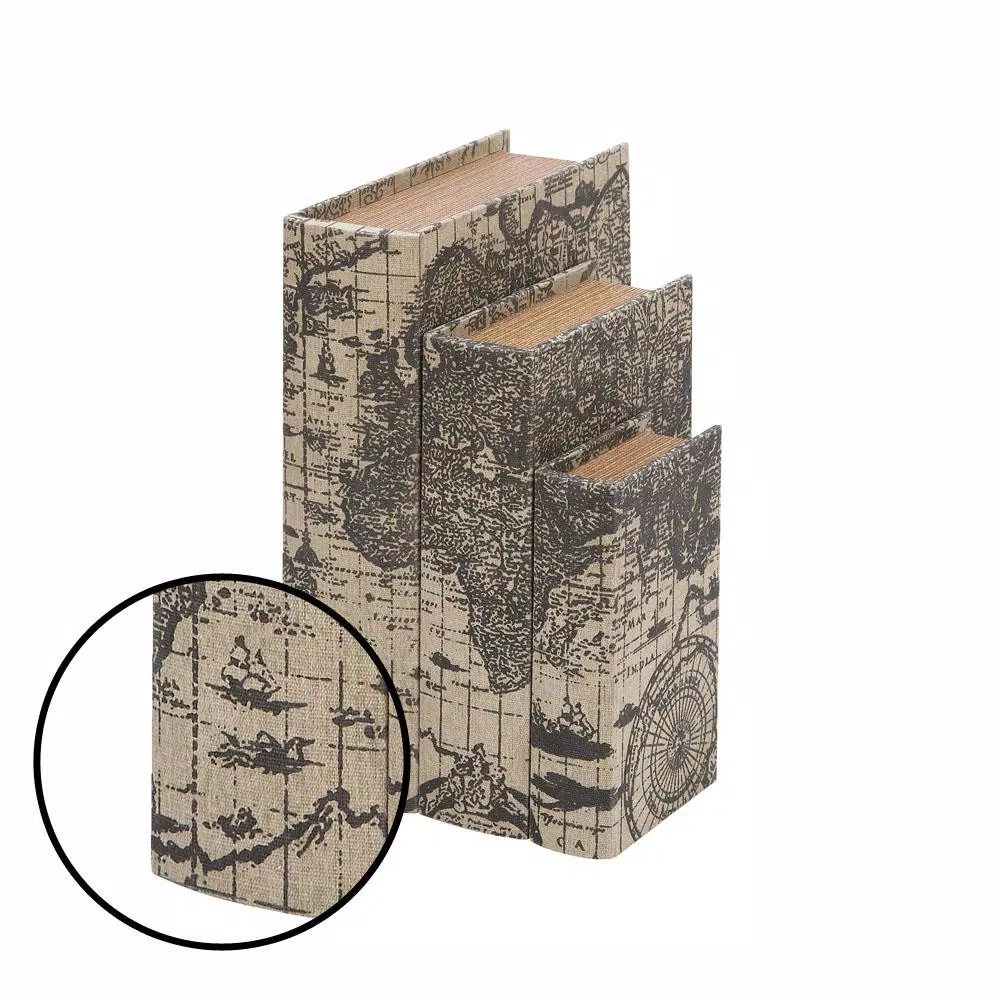 LITTON LANE Nautical Rectangular Synthetic Leather Book Boxes (Set of 3)