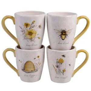 Certified International Bee Sweet 4-Piece Seasonal Multicolored Earthenware 22 oz. Mug Set (Service for 4)