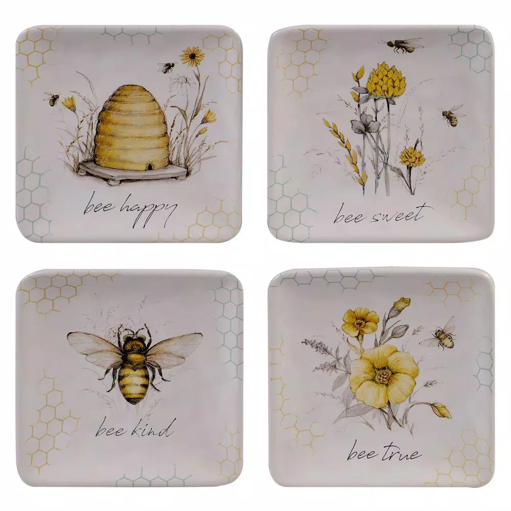Certified International Bee Sweet 4-Piece Seasonal Multicolored Earthenware 6 in. Canape Plate Set (Service for 4)
