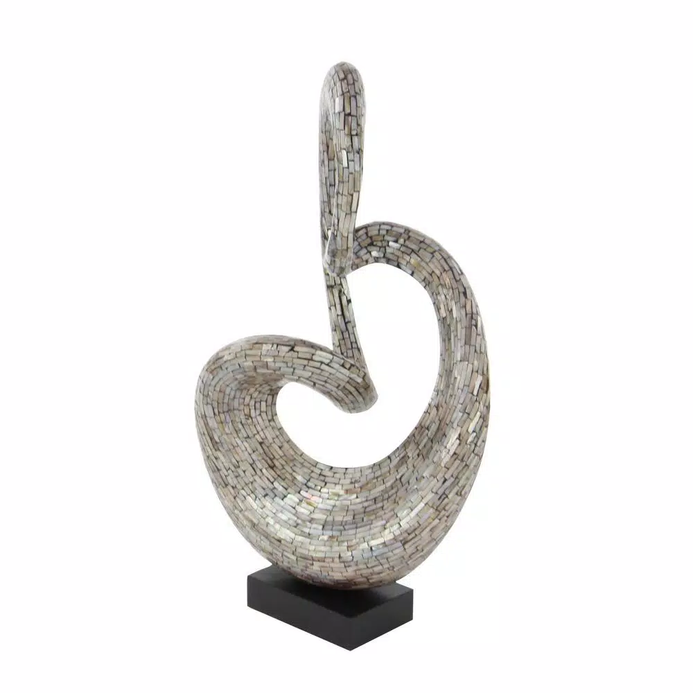 LITTON LANE Abstract Polystone Loop Sculpture with Mother of Pearl Tile Inlay