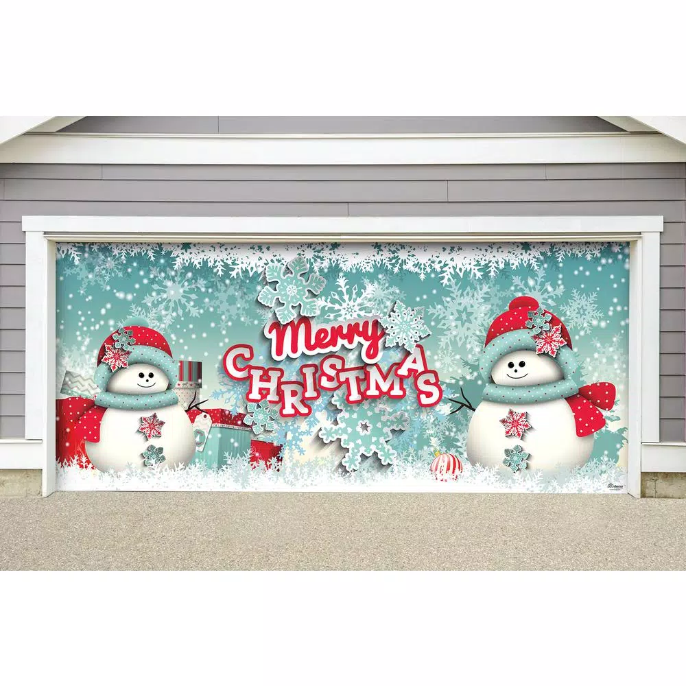 My Door Decor 7 ft. x 16 ft. Snowman Merry Christmas-Outdoor Christmas Holiday Garage Door Banner Decor